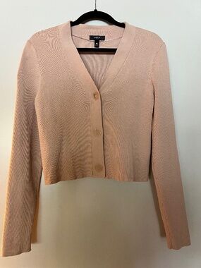 AQUA Bloomingdales cropped cardigan ribbed knit v neck sweater  (L)